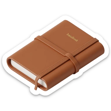 leather-bound notebook with stitching and 'brandbook' written on it, skeuomorphism icon style sticker