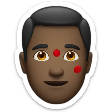 man with red spot on face sticker