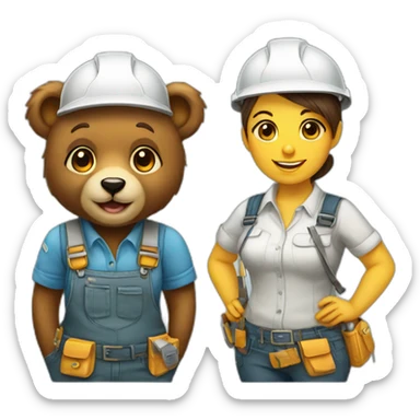 cute architect female bear & cute engineer bear sticker