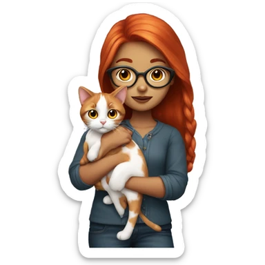 Red head girl with glasses holding calico cat sticker
