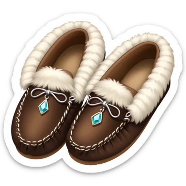 dark brown moccasins with diamond design and fluffy fur sticker