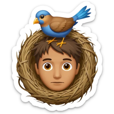 Man who has a birds nest on top of his head for hair sticker