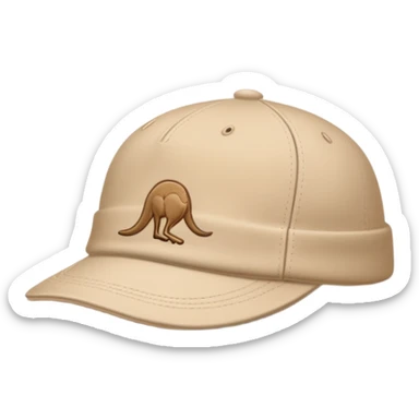 A beige Kangol flat cap with the kangaroo logo embroidered on the side, iOS emoji style, no human, light tan color sticker