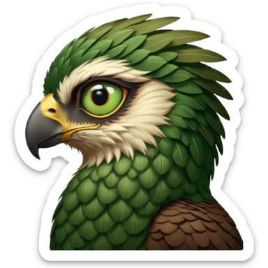 close up of just the eye at the side profile of the face of a green hawk that is looking away from the camera sticker