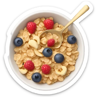 a müsli with fruits in it and a spoon sticker