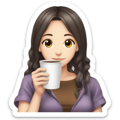 Anime girl drink coffee  sticker
