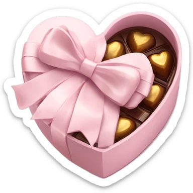 pale pink heart box, pale pink bow, filled with chocolates inside sticker