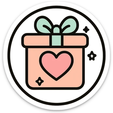little alchemy style icon
subject: romantic gift
border: medium-black
shape: round, circular
background: white
style: full color fill with medium black outlining sticker