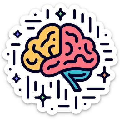 brain with digital circuits and text symbols sticker