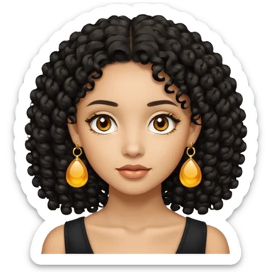 Lightskin with earrings with black curly hair with a honey blonde patch on the right side  beautiful brown eyes  sticker