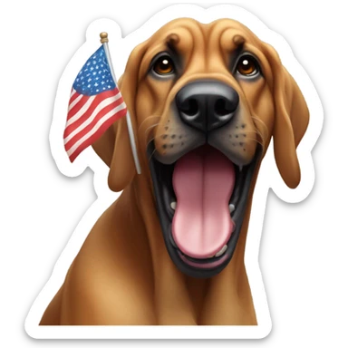 Bloodhound dog waiving a white flag in his mouth. sticker