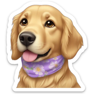 Golden retriever wearing lilac floral bandana around neck sticker