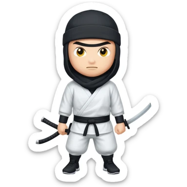 A ninja wearing a white Nike shirt, a black Nike cap, sticker