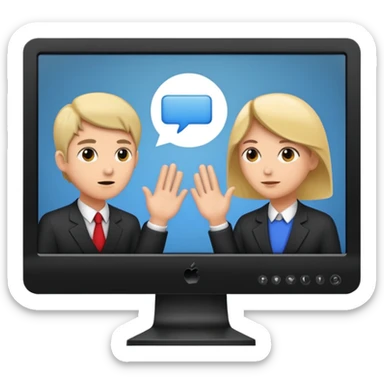 personas debatiendo revisando un monitor grande sticker