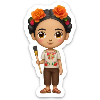 full body frida kahlo kid with paintbrush sticker