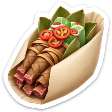 Gyros Cinematic Realistic Gyros Dish Emoji, depicted as succulent, spiced meat wrapped in paper for easy handling, rendered with lifelike textures and dynamic, warm lighting. sticker