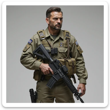 an Israeli soldier, modern uniform, neutral pose, realistic details sticker