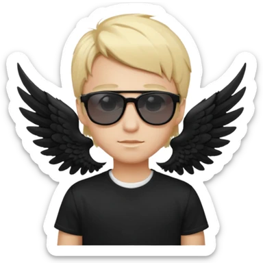 Fallen Angel, blonde hair, black wings, white T- shirt, brand sunglasses, boy  sticker