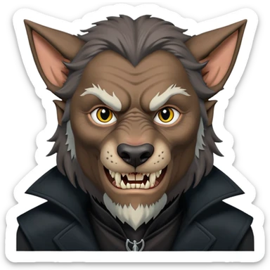 Fenrir Greyback in harry potter, black open chest coat, wolf face, pointed ear, bared teeth sticker