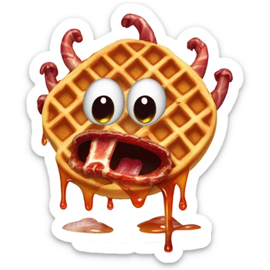 Monster with waffles for eyes crying syrup and bacon mouth sticker