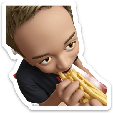 boy enjoying french fries indoors sticker