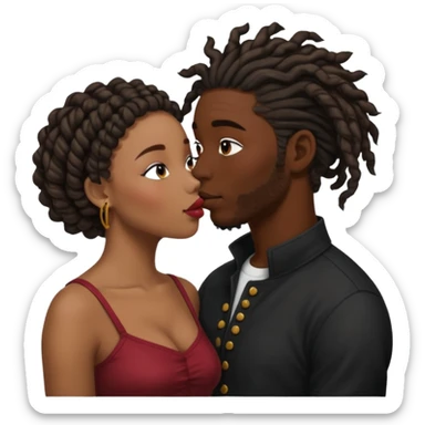 black boyfriend with dreadlock kissing black girl with curly bun sticker