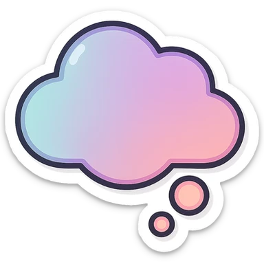 thought cloud with gradient fill, well detailed, detailed shadows and highlights, thin clean contours, soft rounded shapes, pastel palette #98B5BC, #B5B3C1, #C9A3C9, #E4C0CA, #F7DCD1, #F7C0AA, modern Japanese pop art and sticker aesthetic, soft lighting, transparent background sticker