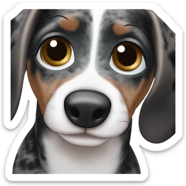 Black merle mini dachshund with one blue eye and one brown eye sticker