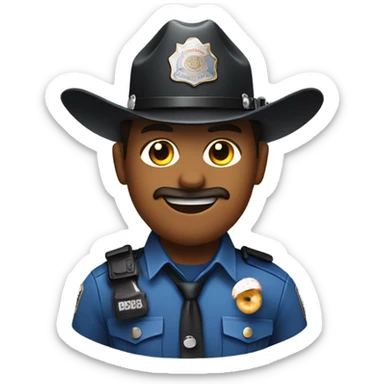 police officer with doughnut wearing cowboy hat  sticker