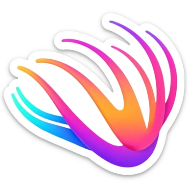 A futuristic abstract logo with curved dynamic lines resembling a subtle hand motion, glowing neon gradients, minimal and modern sticker