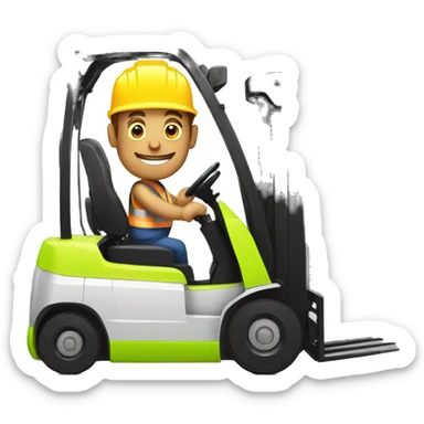 A man wearing hi-vis gear and a hard hat driving a forklift sticker