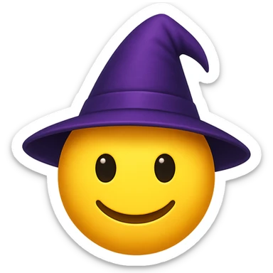 yellow face with purple wizard hat emoji, digital illustration sticker