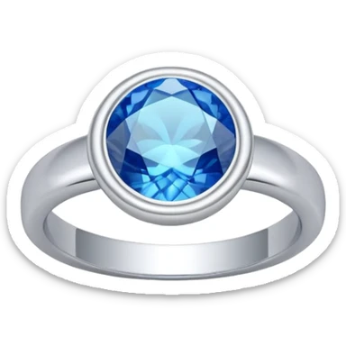 a silver ring with a blue gemstone, on a white background, in the style of iOS emoji, clean and minimalistic, high quality, 3D render, soft lighting, realistic reflections sticker