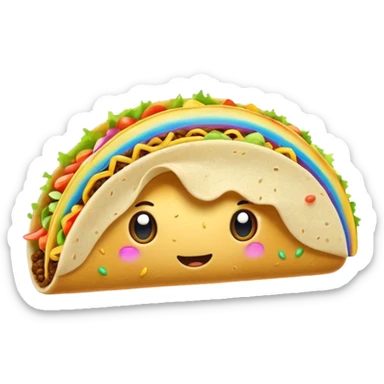 taco with white wings and rainbow question marks on the sides. sticker