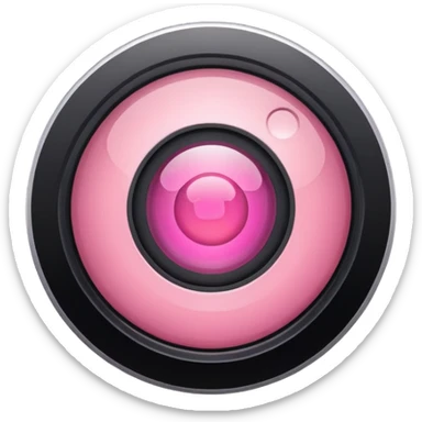 A round camera lens, apple emoji style, minimalist, with highlights, pink, only lens sticker