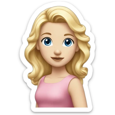 Girl in pink dress with blue eyes, blonde hair with hairpin sticker