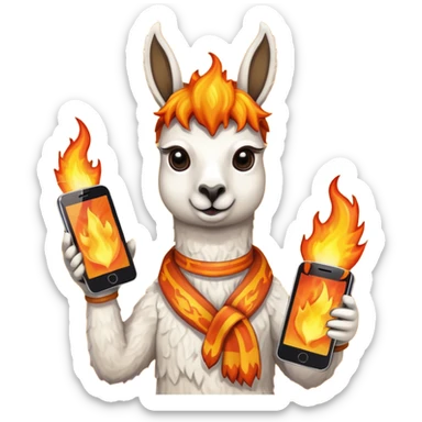 una llama de fuego que tenga en la mano un telefono sticker