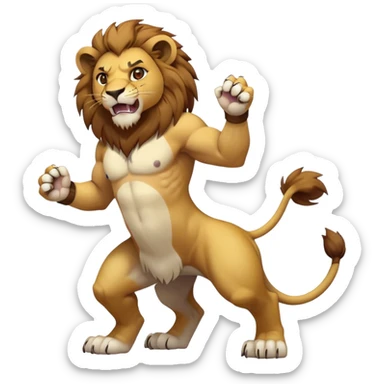 transparent_background, full_body, abs, solo, muscular, lion, no_humans, pokemon_(creature), fangs, standing, brown_eyes, male_focus, looking_at_viewer, 1boy, open_mouth, tail, clenched_hands, furry, navel sticker