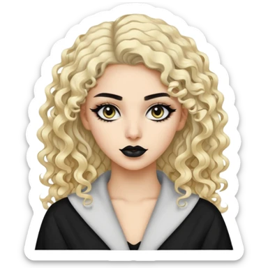 Pale Saudi beauty, pretty baddie, black eyeliner, split dye leftside blonde rightside black curly hair sticker