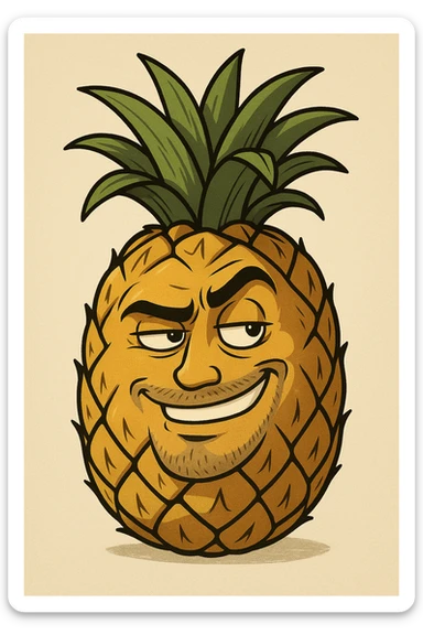 a pineapple with a sigma face, expressive, humorous sticker