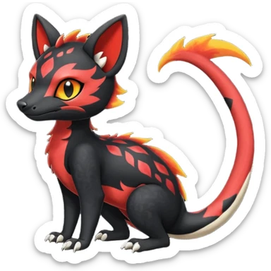 Rare realistic cute gothic Salandit-Litten-Quilava-Genet-species-Fakemon-hybrid-creature, with fiery markings, full body sticker