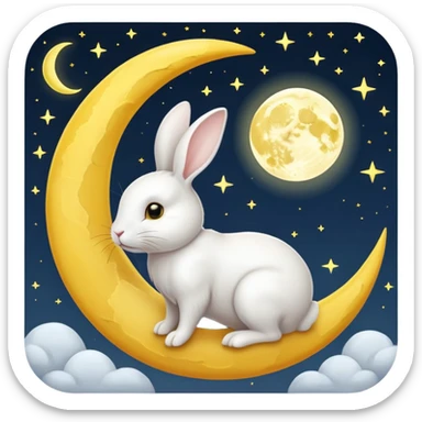 a white bunny in the foreground (no small details) and a large crescent moon in the background

minimal art versions please 2 colours, white and yellow sticker