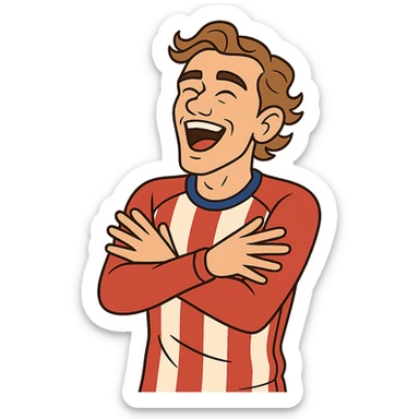 Griezmann goal celebration, football player, arms crossed, wearing football jersey, energetic pose, cartoon style sticker