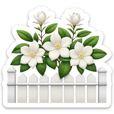 White fence with white gardenias on it sticker