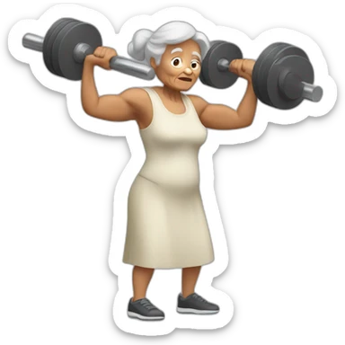 old woman lifting heavy weights with one arm sticker