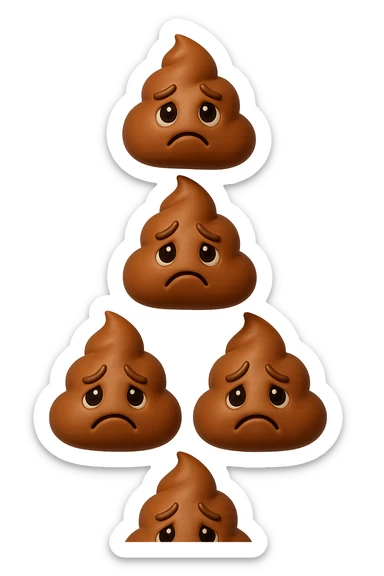 EMOJI STILE IPHONE 3D DI palline di cacca tristi che cadono dall'alto verticalmente, iperrealistico 4k sticker