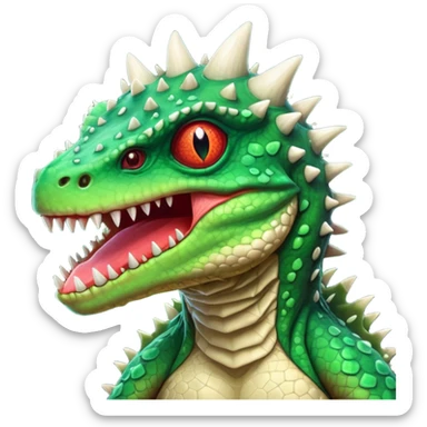poisonous mushroom reptile monster portrait, head and shoulders only, lizard-like face, spiky mushroom growths, toxic green glow, creepy tongue, fantasy animal vibe, 3D cartoon, mobile game icon style, clean background, no text, no watermark

 sticker