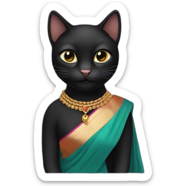 Black cat wearing saree sticker