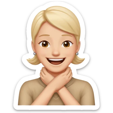 person with hands crossed in front of there neck laughing  sticker