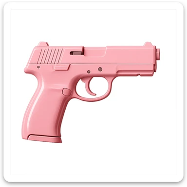 Remove the heart shape and motifs from the photorealistic pink pistol, making it a standard realistic pistol with a glossy finish on a white background. Maintain photorealistic style with a glossy finish and clean white background. sticker